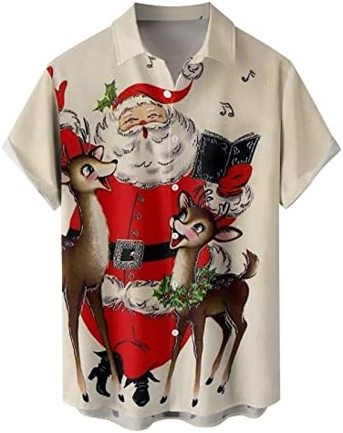 כפתור הגברים לחג המולד של Dsodan חולצות שרוול קצר, חג המולד מצחיק סנטה קלאוס הדפס באולינג חולצות חולצות חולצות