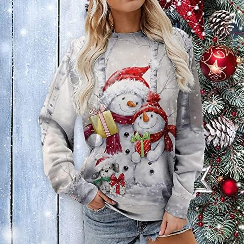 מכוער חג המולד סוודר לנשים מצחיק חמוד שלג הדפסה ארוך שרוול חולצות חידוש צווארון עגול חולצות