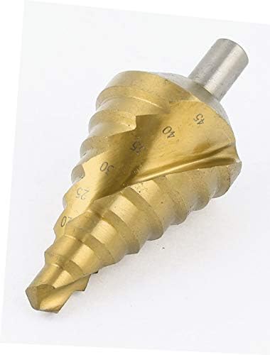 X-DREE Gold Tone Round drill hole Spiral Flute 8 Step Drill Bit 10-45mm(Broca en espiral de 8 'de vástago redondo en
