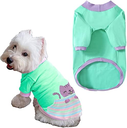 פריפר כלב כיס חולצה לנשימה רך ירוק כותנה כלבים סווטשירט תלבושות אביב קיץ ביגוד לחיות מחמד טי לכלבים קטנים
