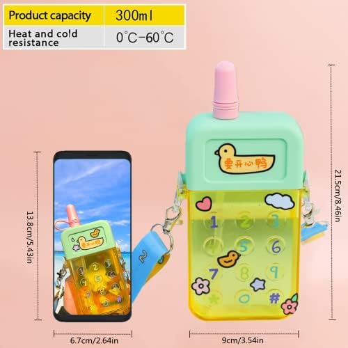 בקבוקי מים חמודים עם קשיות לילדים, קריאייטיב Kawaii טלפון נייד בצורת פלסטיק בצורת דליפות מיץ דליפות כוס שתייה