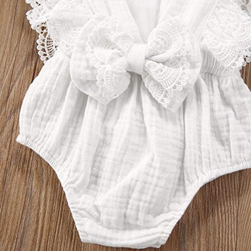 תינוקת תינוקת תחרה תחרה v-back Bowknot בגד גוף גוף חמוד בגדי פרע יילודים חמודים לבנים