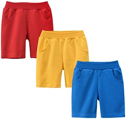 GFQLONG פעוט בנים 2 חבילות מכנסיים קצרים של ספורט כותנה, מכנסיים קצרים של קיץ מוצק בקיץ