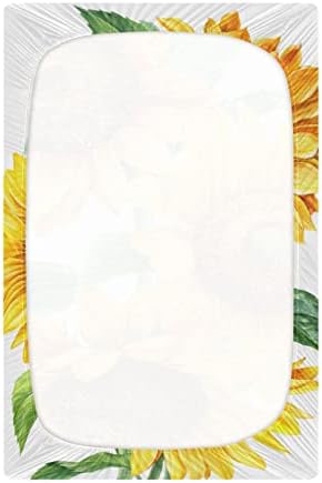 זרע חמניות פרח צהוב גיליונות עריסה מצוידים בסדין בסינט חמניות פרח צהוב, בגודל סטנדרטי 52 x 28 אינץ '