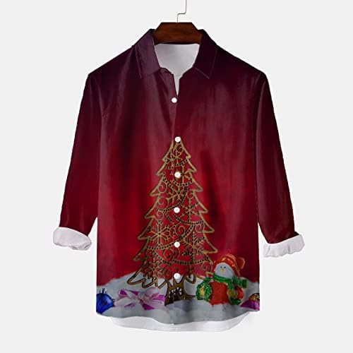 חולצות כפתור לחג המולד של Dsodan לגברים, שרוול ארוך 3d מצחיק חג המולד מצחיק סנטה קלאוס הדפס חולצה הוואי