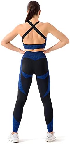 מכנסי יוגה מערכות אימון לנשים 2 חלקים חלקים מותניים גבוהים יוגה תלבושת חותלות עם חזיית ספורט לחדר כושר ביתי