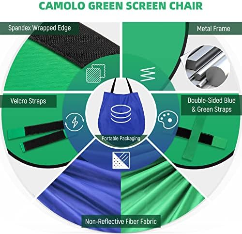 【מעודכן】 רקע מצלמת רשת ניידת, 142 סמ רקע ירוק מתקפל 2 ב -1 מסך ירוק וכחול לצ'אט וידאו, זום, מסך ירוק לכיסא