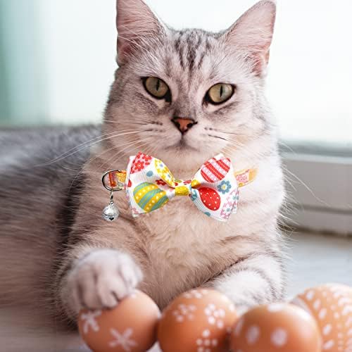 פוהשידו 2 מארז פסחא חתול צווארון עם עניבת פרפר ופעמון, חג קיטי חתלתול הבדלני צווארון עבור בנים ובנות חתולים