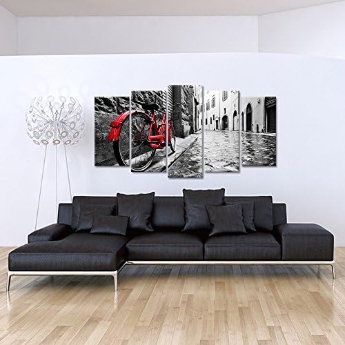 Kreative arts - 5 יחידות שחור ולבן עם דו -ביקלי אדום באמנות רחוב לונדון אמנות מודרנית ג'יקלה בד מדפיס ציורים על בד נמתח